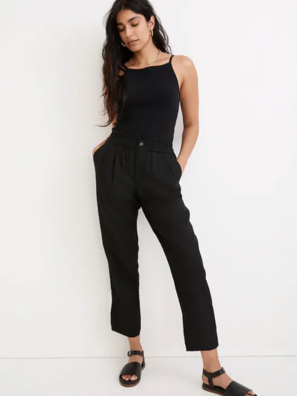 Madewell Women's Linen-Blend Track Trousers Black Size Medium